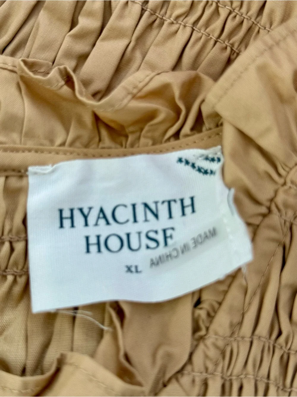 Hyacinth House Nadine Smocked Ruffle Peplum Boho Cottagecore Coquette Tan Blouse - Picture 6 of 7